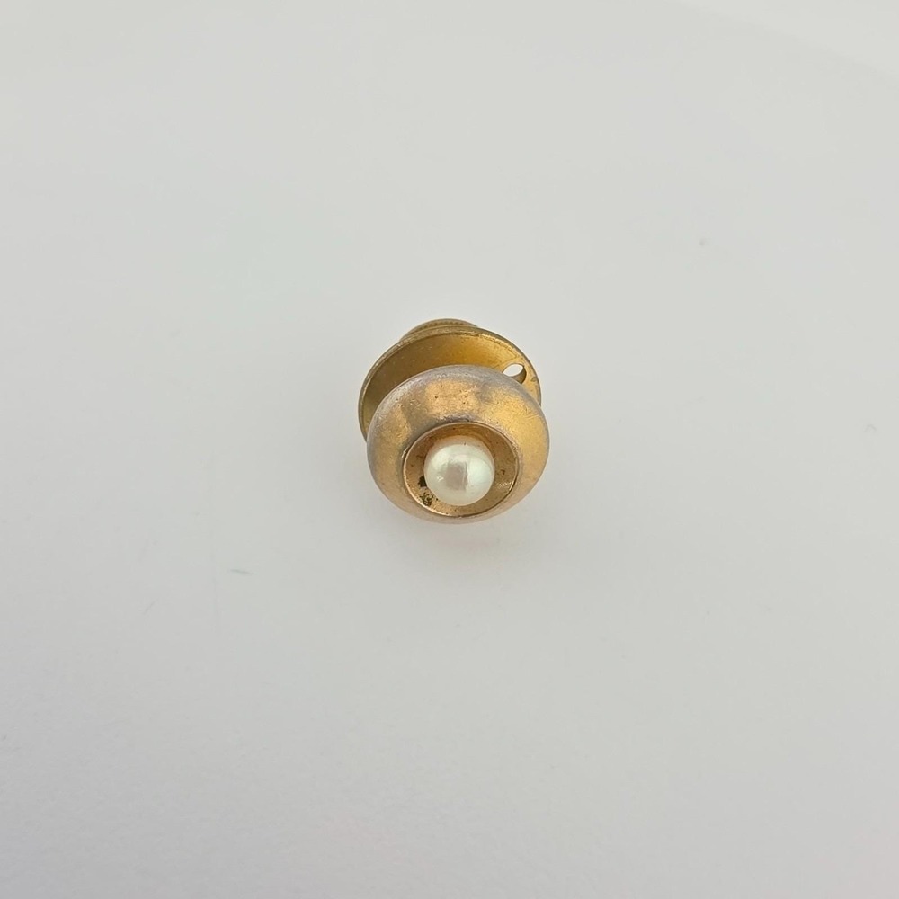 Vtg 1950s SWANK Genuine Pearl Tie Tack Tie Pin Minimalist Mid Century Gold Plate
